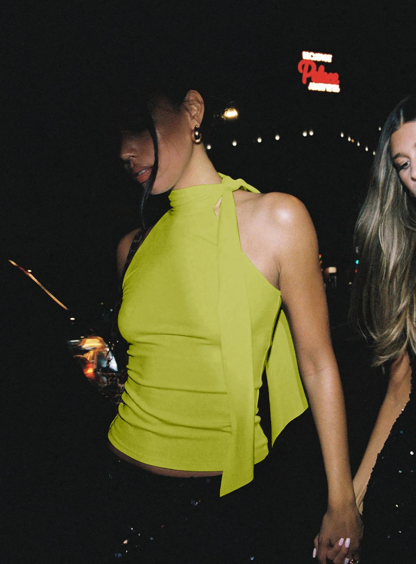 Sleeveless High Neck Tie Top