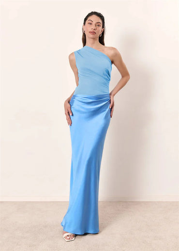 Satin Inclined Shoulder Sexy Maxi Dress