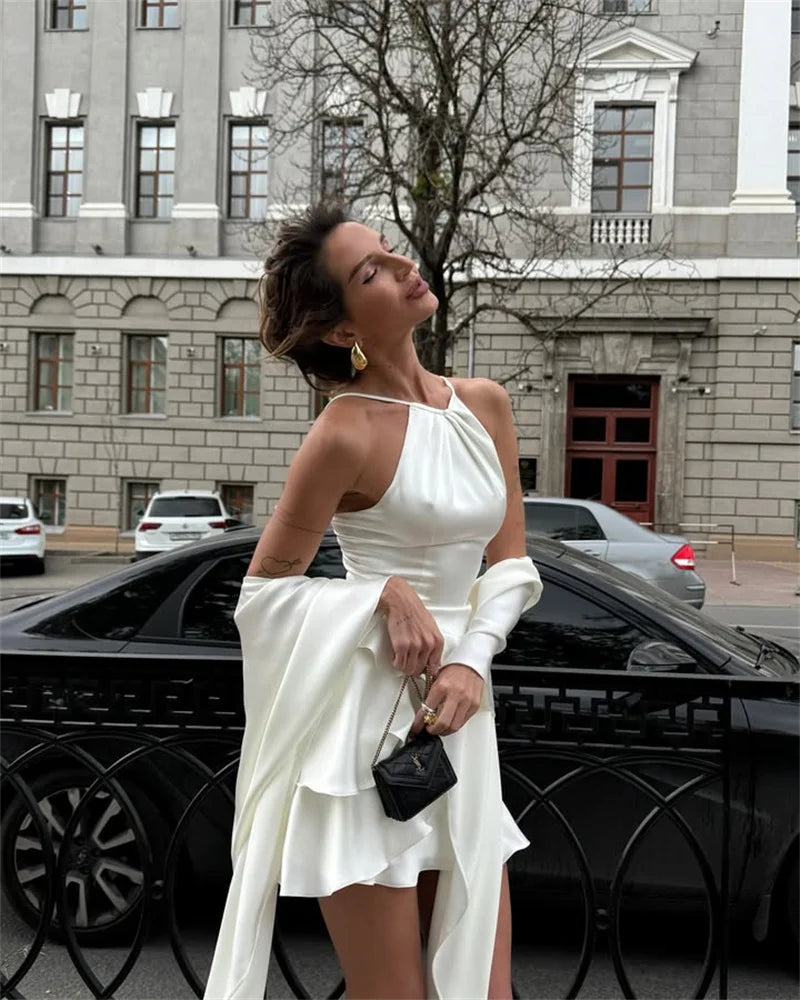 Shawl Sleeve Ruffle Sexy Mini Dress