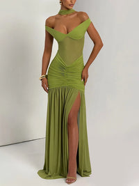 Off-shoulder Ruched Backless Sexy Maxi Dress