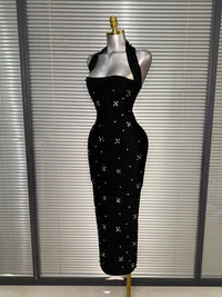 Halter Long Crystal Beaded Bandage Dress