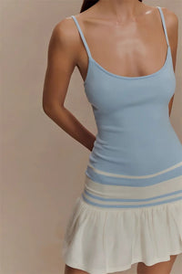 Spaghetti Strap Sleeveless Backless Ruffle Patchwork Mini Dress