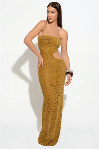 Lace Strapless Hollow Out  Maxi Dress