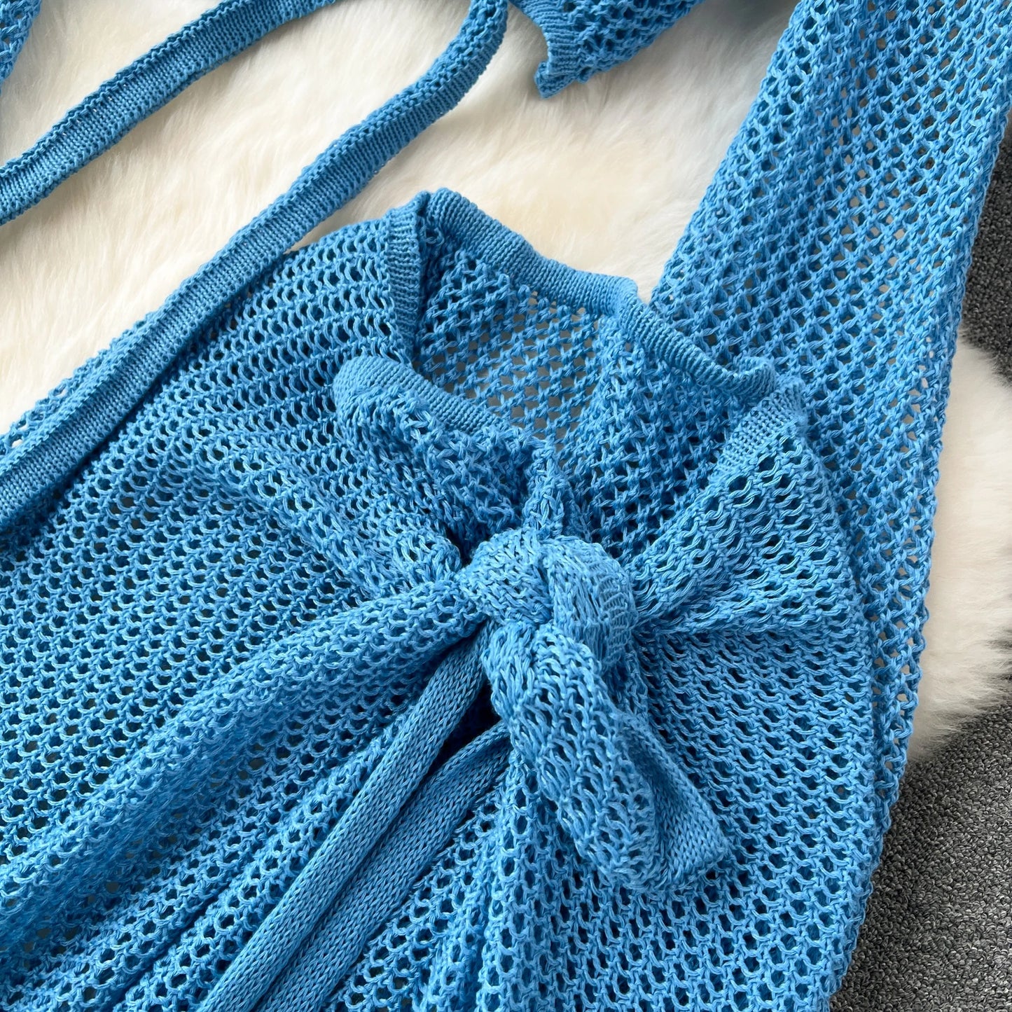 Long Sleeve V Neck Short Top+Adjustable Waist Split Long Skirt Set