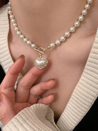 Heart Pendant Imitation Pearl Necklace