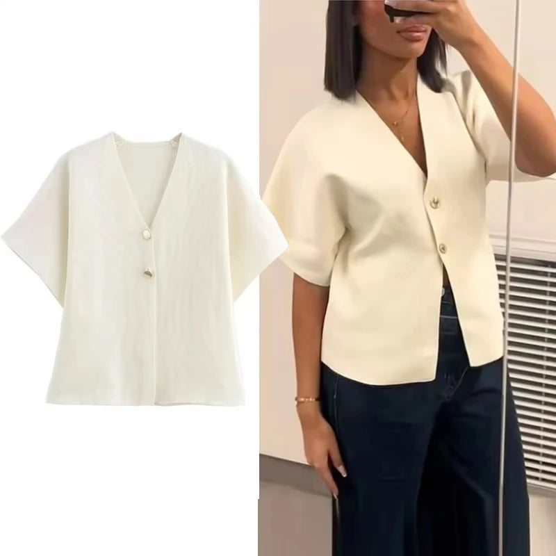 Short Sleeve Knitwear Cropped Cardigan