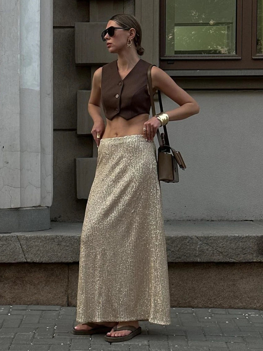 Champagne Glow Maxi Skirt