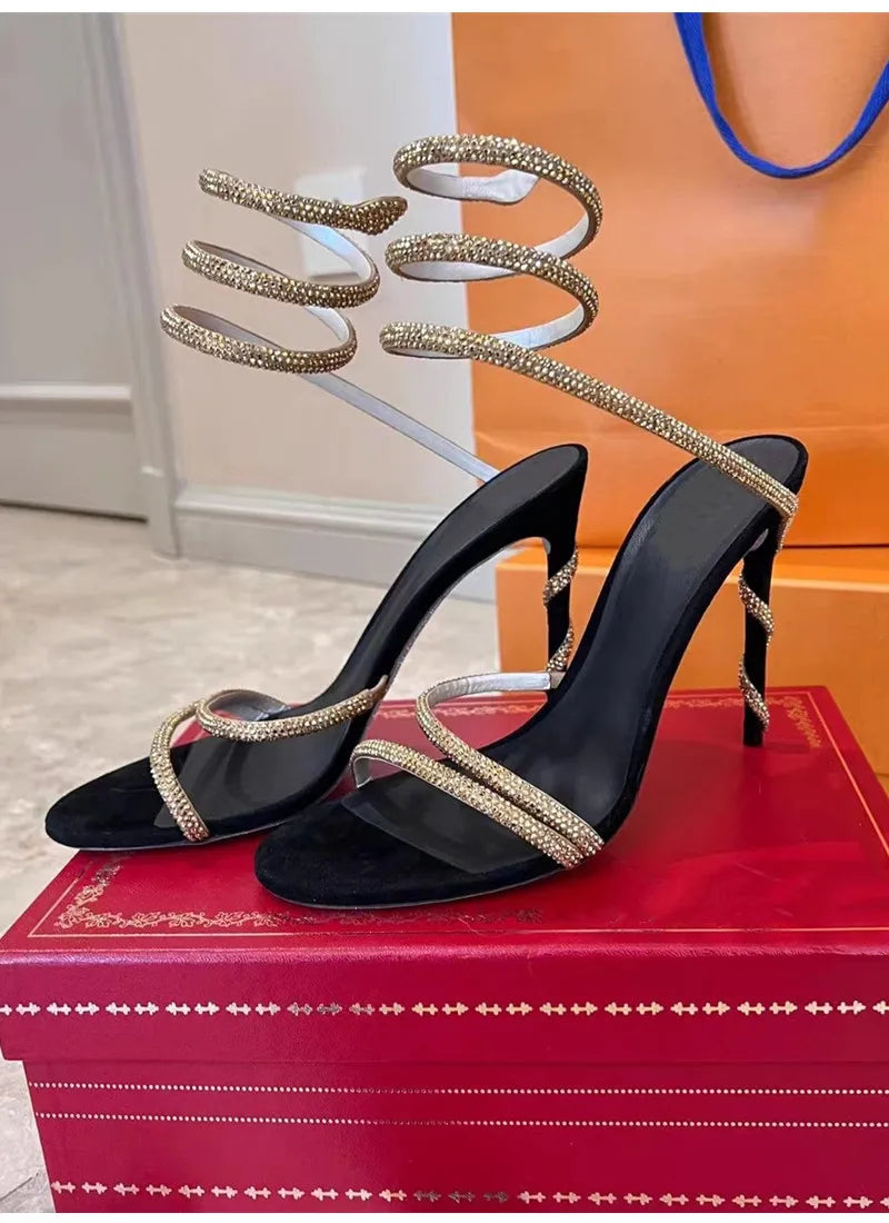 Crystal Snake Coiled Sexy Stiletto High Heels