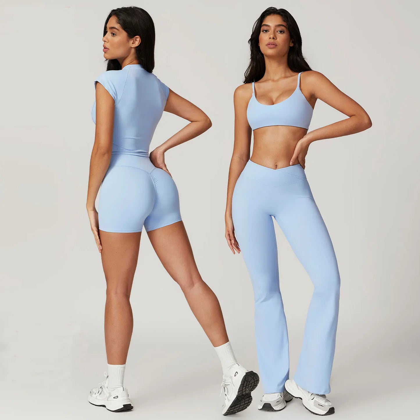 Short Sleeve Gym Crop Top High Waist Legging Set