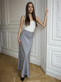 Casual Satin  Loose High Waist Maxi Skirt