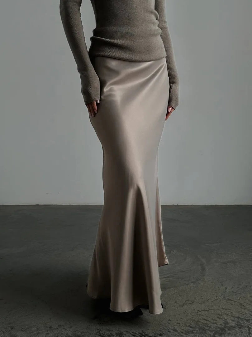 Casual Satin  Loose High Waist Maxi Skirt
