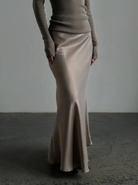 Casual Satin  Loose High Waist Maxi Skirt