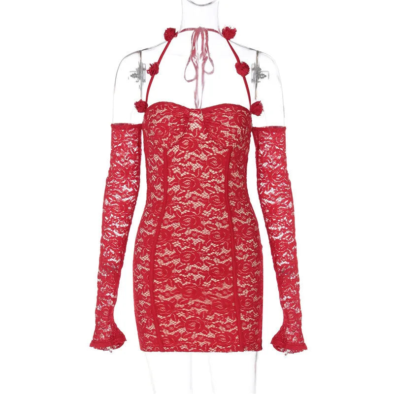 Red Lace Off-shoulder Mini Dress