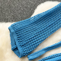 Long Sleeve V Neck Short Top+Adjustable Waist Split Long Skirt Set