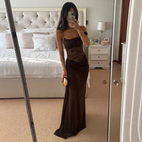 One Shoulder Lace See Through Sexy Maxi Dress