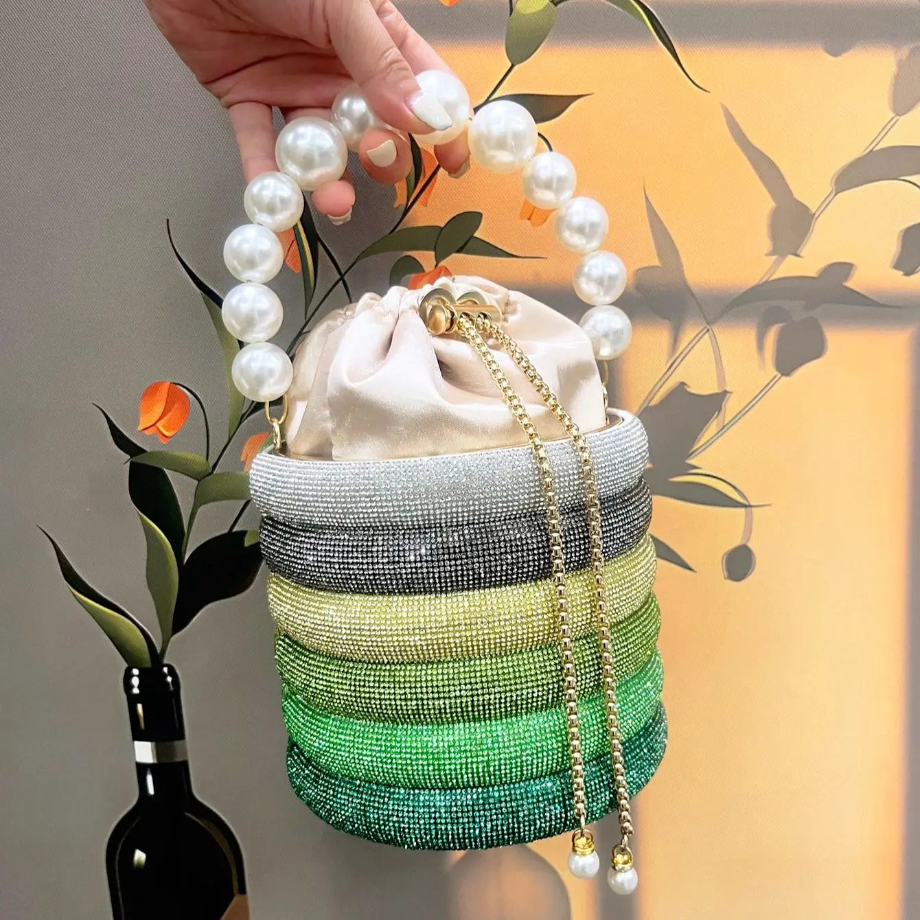 Rhinestones Evening Bucket Bag