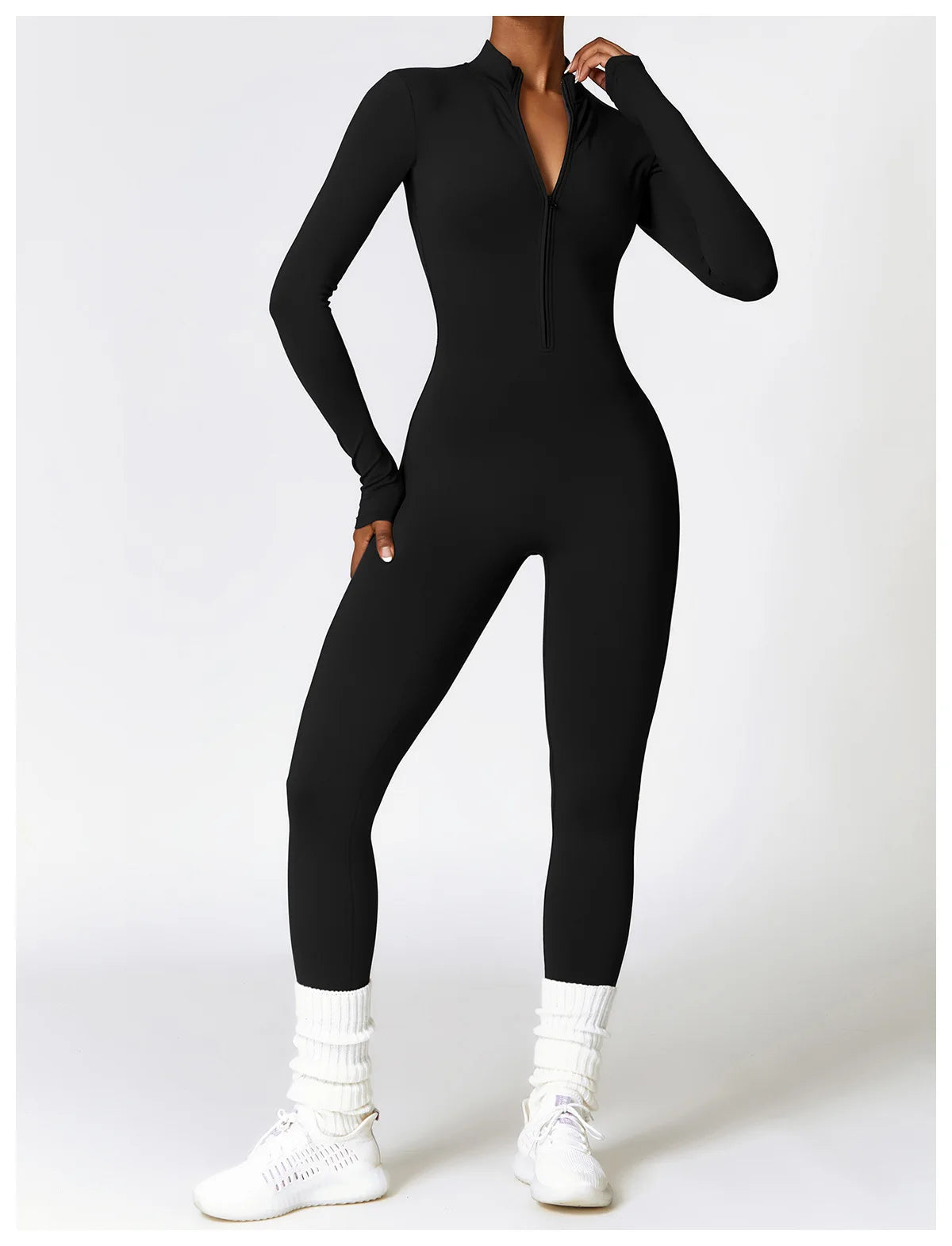 Long Sleeved One-piece Zipper Jumpsuit