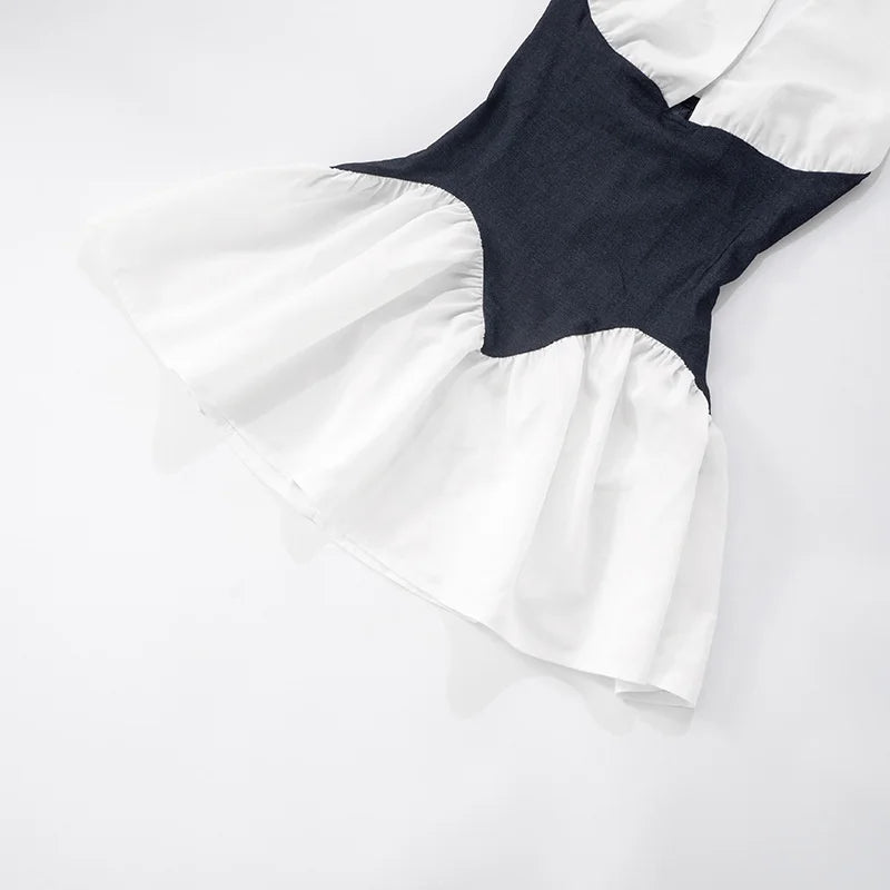 Patchwork Halter Denim Backless Sexy Mini Dress