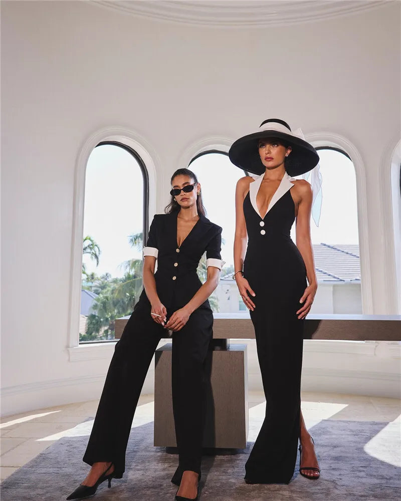 Notched Collar Halter Backless Sexy Maxi Dress