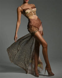 Leopard Print Lace Split Sexy Maxi Dress