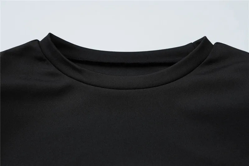 Metal Buckle O Neck High Waist Short Sleeve Mini Dress