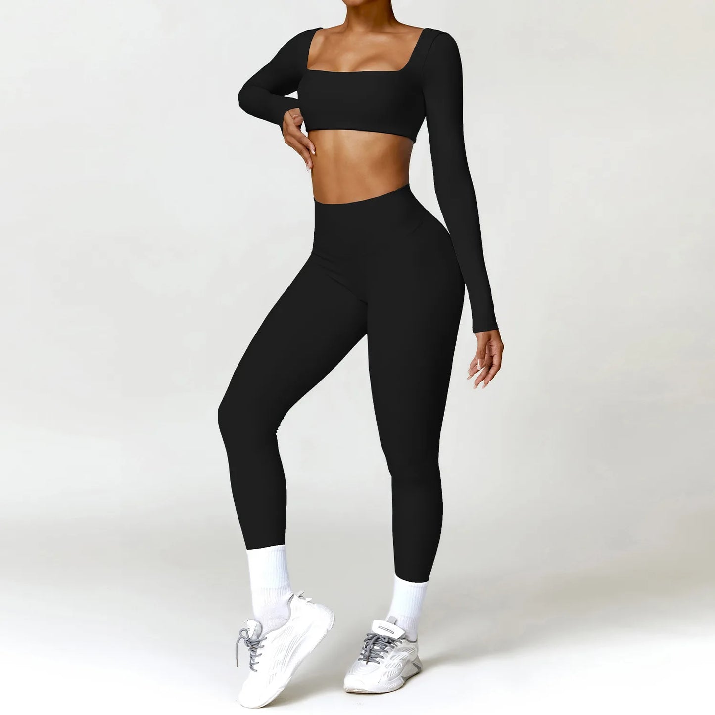 Square Neck Long Sleeve Seamless Activewear Set