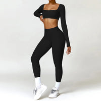 Square Neck Long Sleeve Seamless Activewear Set