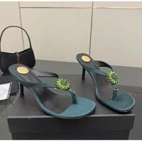 Rhinestone Flower Decor Heeled Slippers