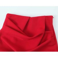 Red High Waist Pleated Mini Skirt