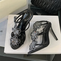 Rhinestones Lace Flowers Decor Heels