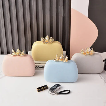 Metallic Flower Embellished Clutch Bag