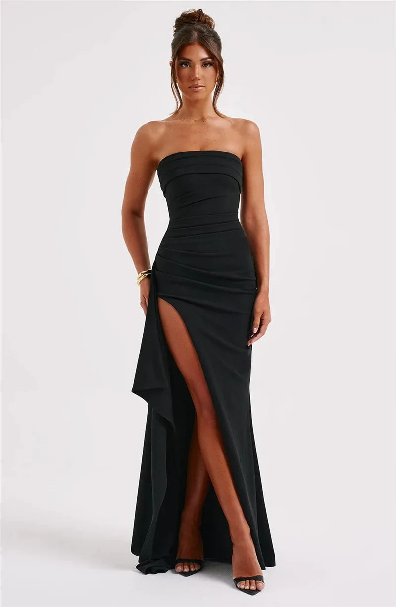 Strapless High Split Maxi Dress