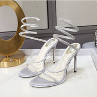 Snake Twine Around Crystal Rhinestone Thin High Heels