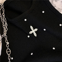 Embroidered Flare Chic Diamonds O-Neck Tank Top