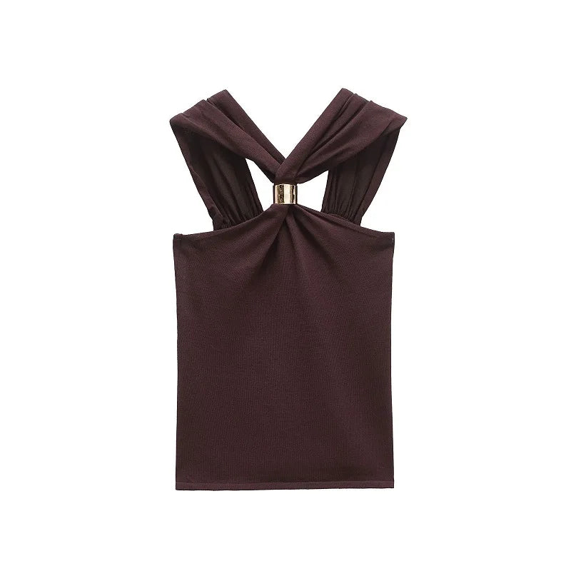 Halter Gold Ring Sleeveless Top