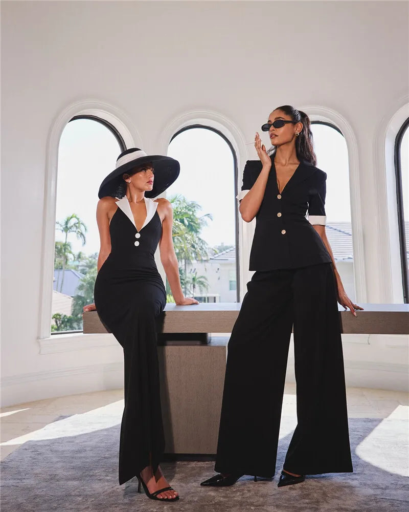 Notched Collar Halter Backless Sexy Maxi Dress