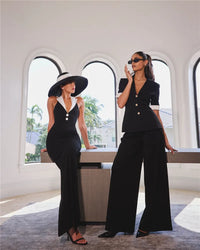 Notched Collar Halter Backless Sexy Maxi Dress