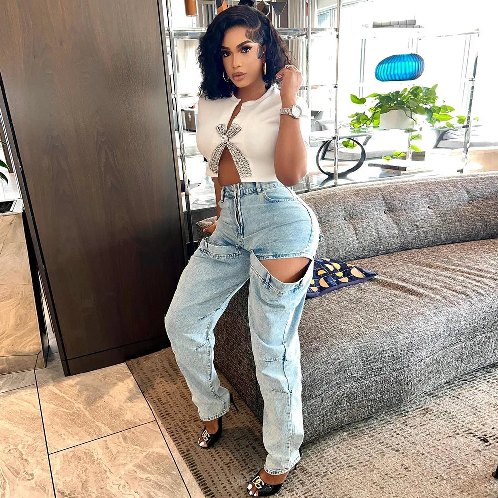 Rhinestone Bowknot Short Sleeve T-shirt