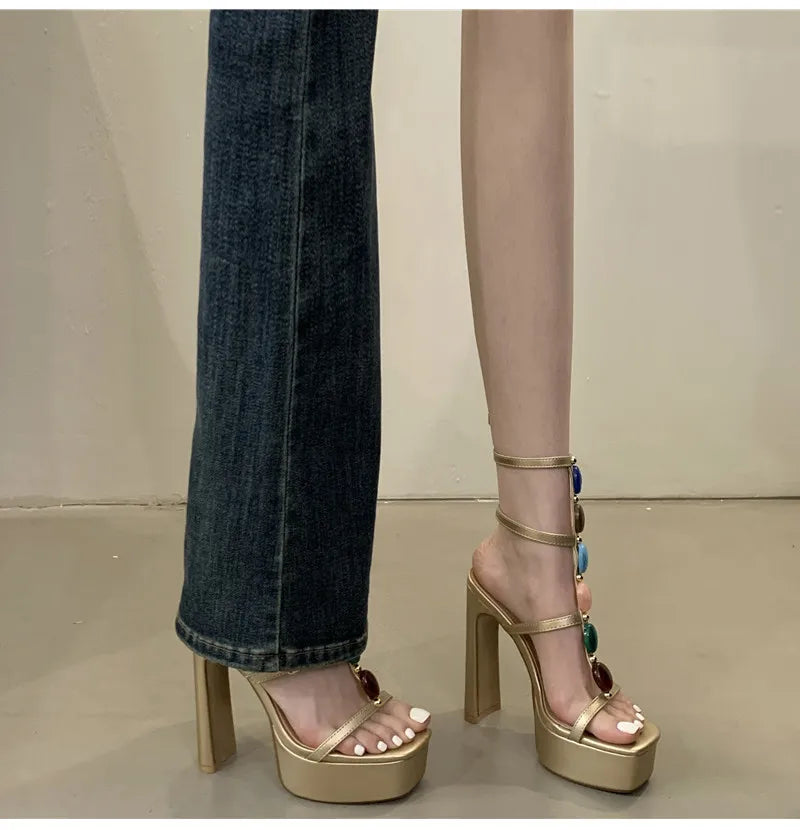 Platform Wedge Colorful Gem Ultra High Heels