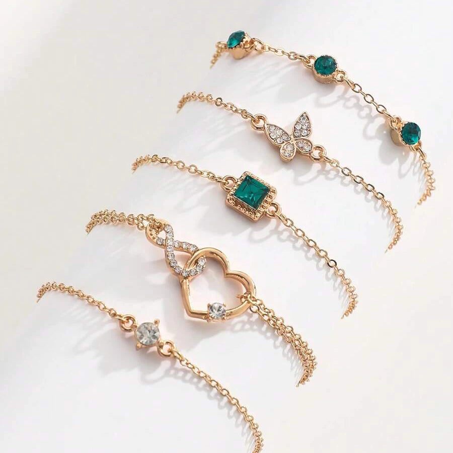 Green Crystal Stone Bracelet Set