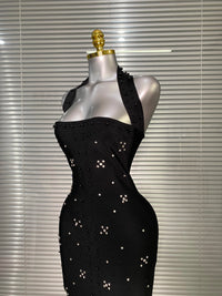 Halter Long Crystal Beaded Bandage Dress