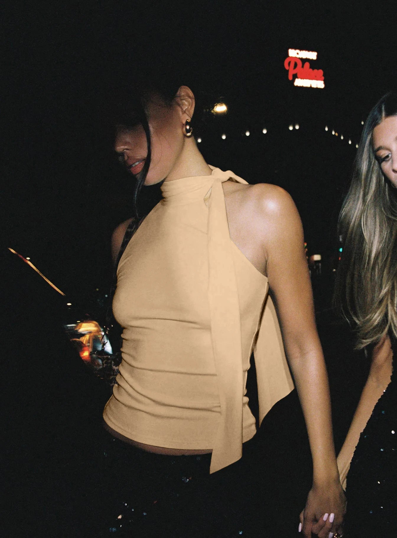 Sleeveless High Neck Tie Top