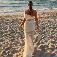 One Shoulder Mesh Sexy Maxi Dress