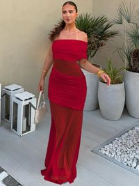One Shoulder Mesh Sexy Maxi Dress