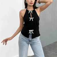 Bow Rhinestone Cut Out Backless Top