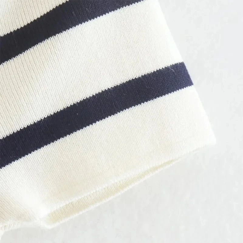 Striped Knitted Short Sleeve Crop Sweater