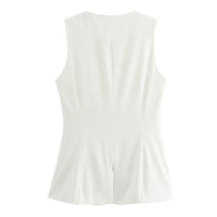 White Sleeveless Button Tailored Vest