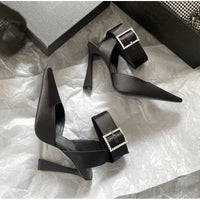 Luxury Satin Rhinestones Square Buckle Pumps
