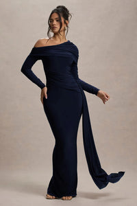 Skew Collar Long Sleeve Sexy Maxi Dress