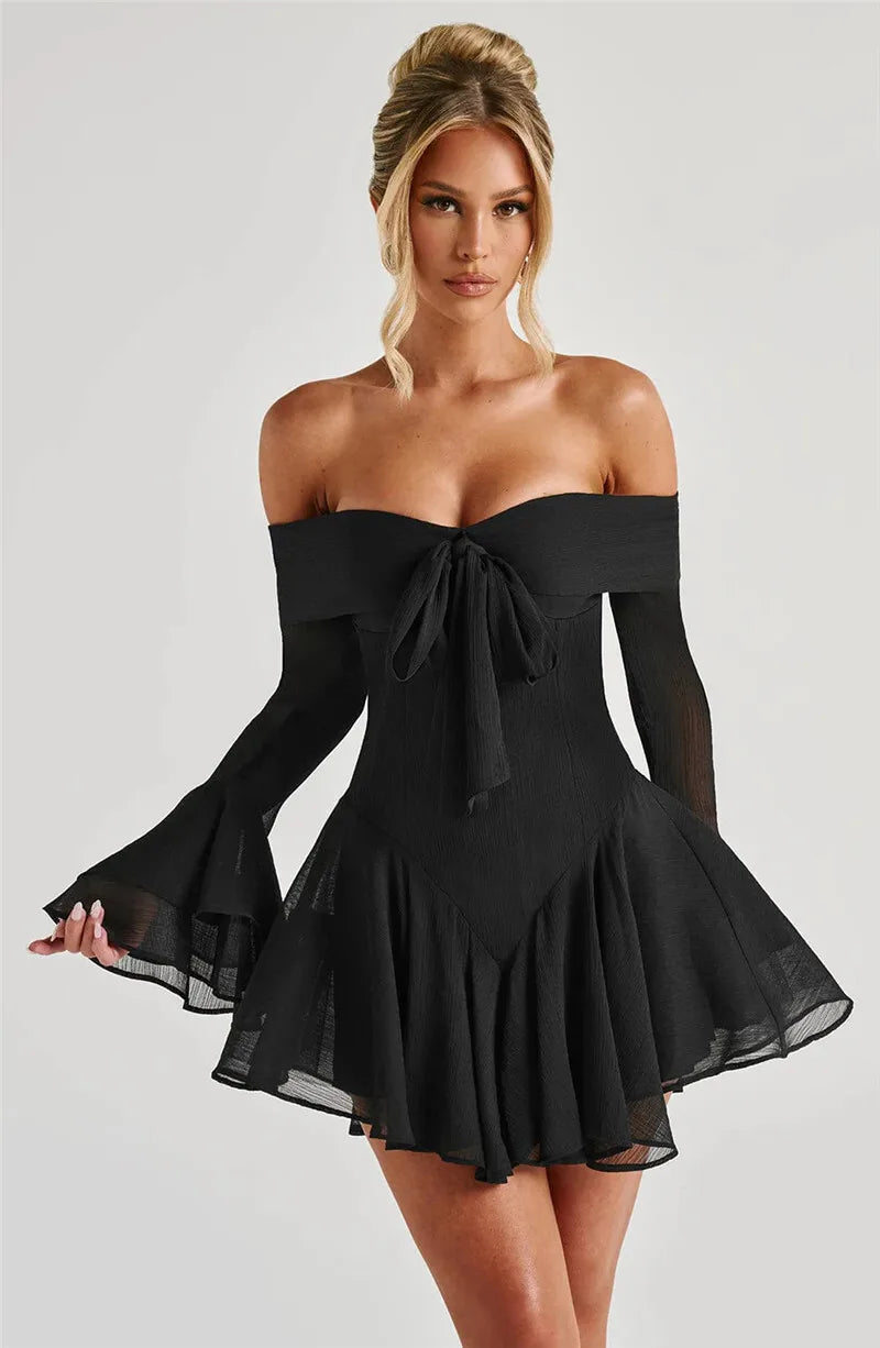 Off Shoulder Long Flare Sleeve Mini